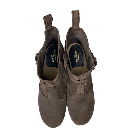 Swedish Hasbeens High-Heeled Jodhpu Boot Chocolate Brown Nubuck Leather Size 40 - Picture 4 of 12